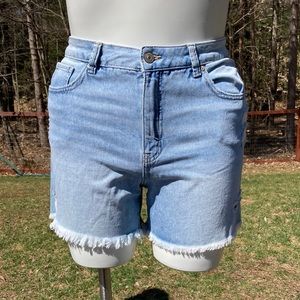 Sound Style Hope fringe hem factory distressed high waist jean shorts size 12